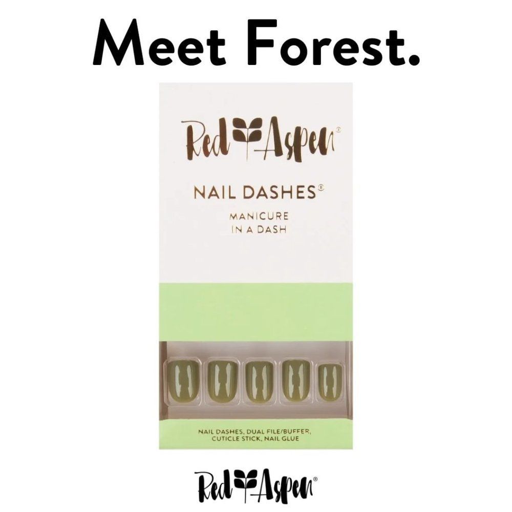 NIB Red Aspen "Woodland Forest" Nails – Short Square Forest Green
